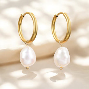 Pearl Charm Hoop Earrings