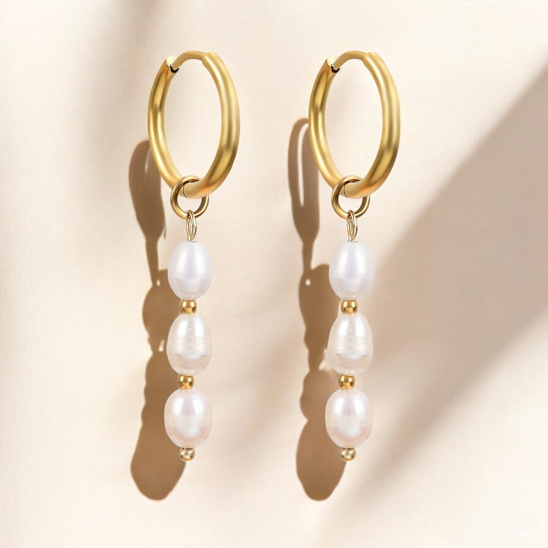 Lustrous Cascade Pearl Hoop Earrings