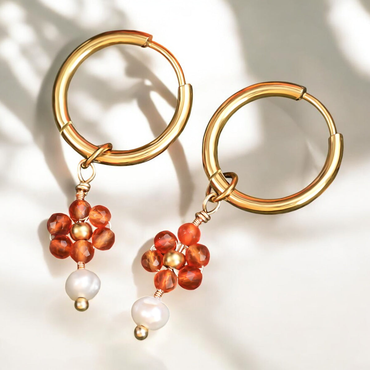 Aventurine Blossom Pearl Hoop Earrings
