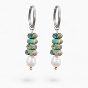 Ocean Bliss Pearl & Turquoise Jasper Hoop Drops