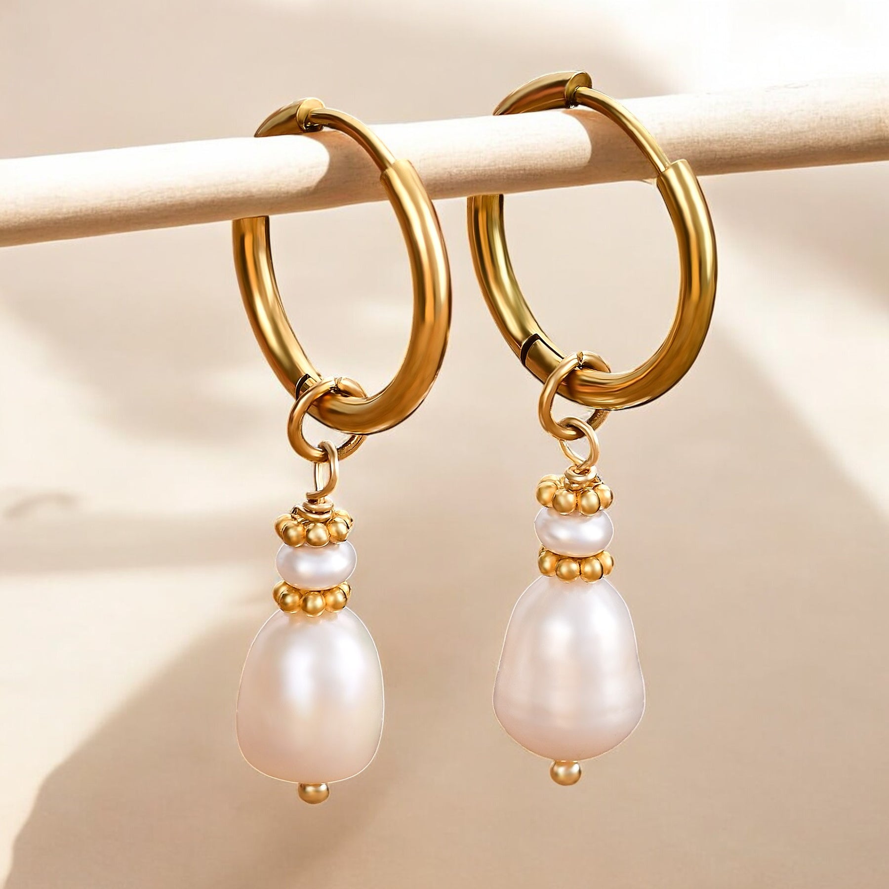 Golden Grace Pearl & Agate Hoop Earrings