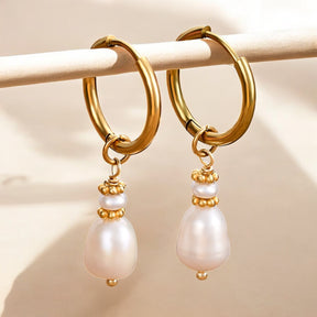 Golden Grace Pearl & Agate Hoop Earrings